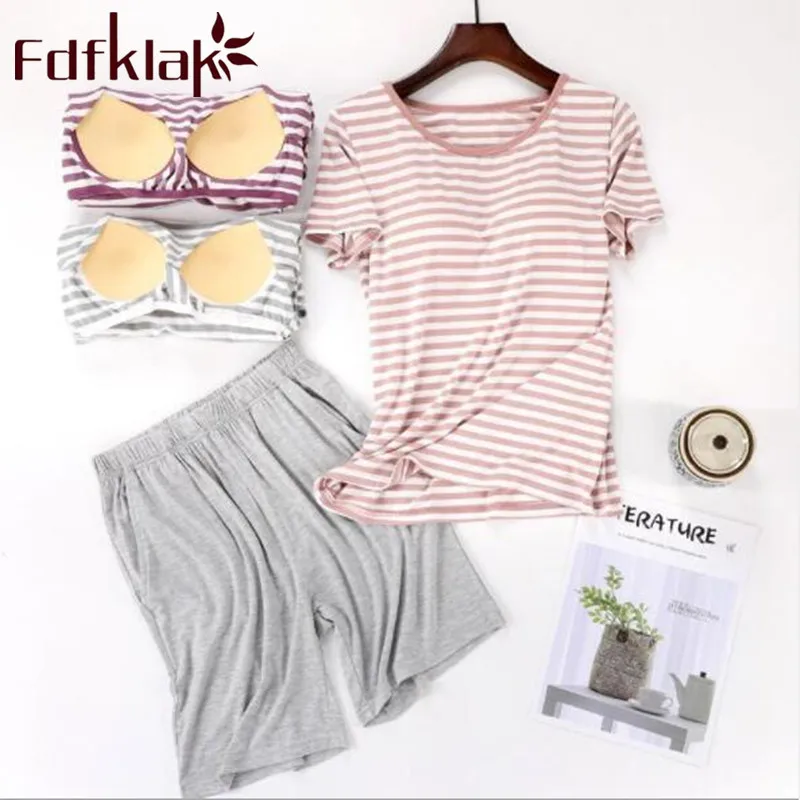 

Летняя домашняя одежда в полоску для женщин Пижама для сна из модала пижама из двух предметов Пижама шорты Пижама женский ночной костюм Fdfklak