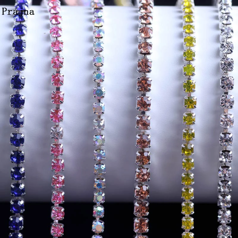 

Prajna 1Yard Class Rhinestones Trim Silver Claws Rhinestone For Clothes Wedding Dress Sew On Stones And Crystals Cup Chain DIY