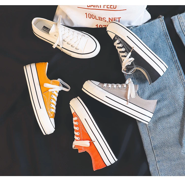 Осенняя женская обувь новая парусиновая на толстой подошве модная удобная