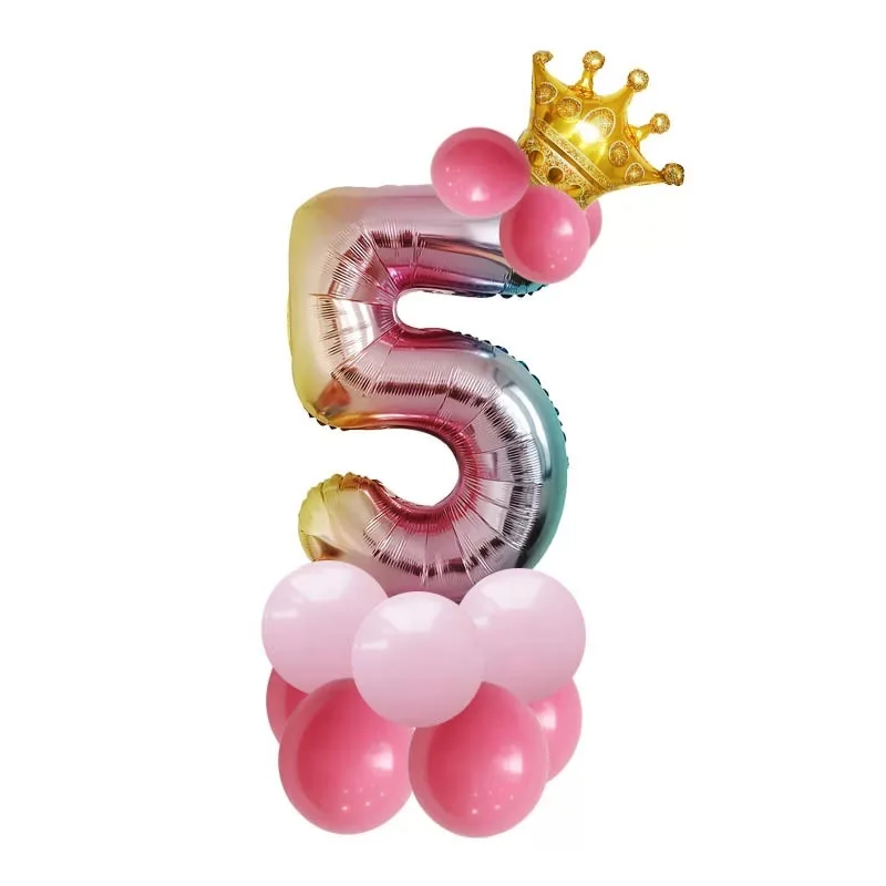 

17Pcs/Set Rainbow Number Foil Balloons 32 Inch Balloon Crown Digital Helium Ballon Wedding Decoration Birthday Party Supplies