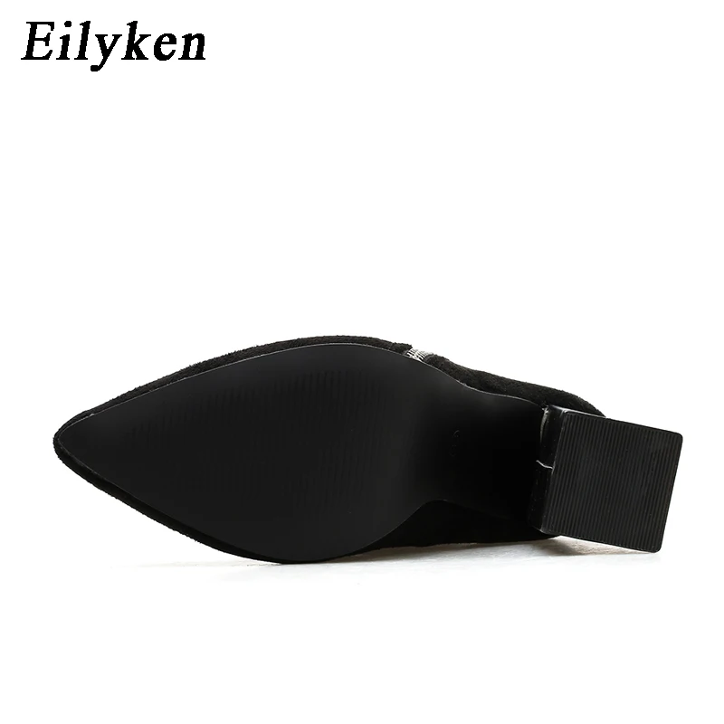 Eilyken/модные женские ботильоны; женские ботинки на высоком каблуке с острым носком на молнии; черные вечерние женские ботинки; Новинка года; сезон зима