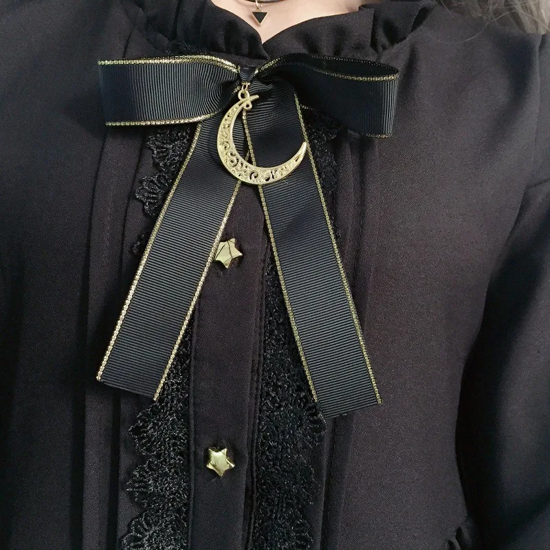 

Harajuku Girl Dress Black Gothic Chiffon lace-up Lolita Falbala Dress Bow tie One-piece Moon Tie