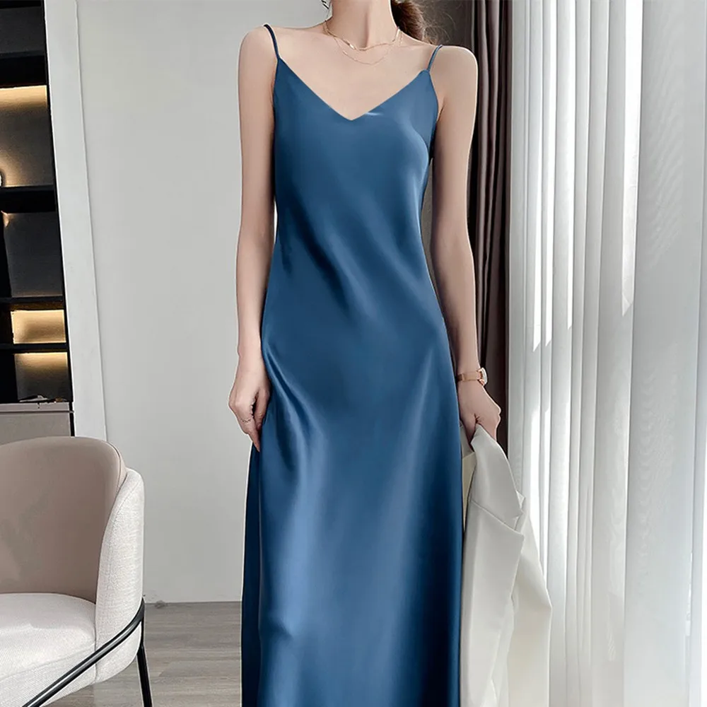 

Women's Satin Nightgown Long Slip Sleep Dress Silk V Neck Sleepwear Solid Color Nightwear Evening Paty Club Cocktail