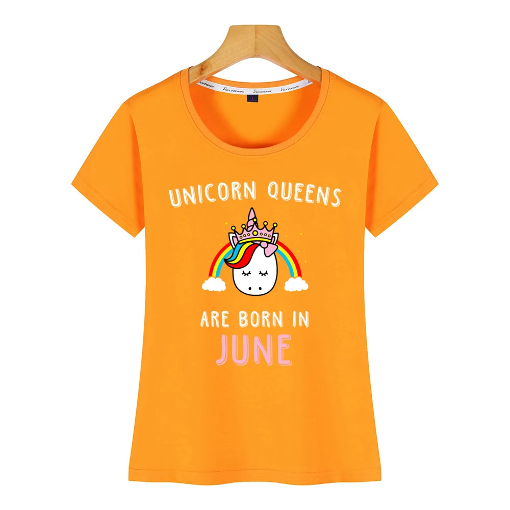 Tops T Shirt Women gift unicorn queens are born in june Casual Black Short Female Tshirt | Женская одежда