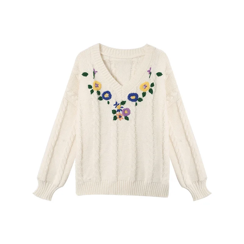 Новинка осень/зима свитер с длинным рукавом ручной вышивкой Свободный Вязаный