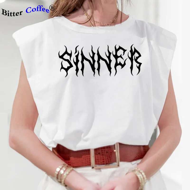 Новинка Женская хипстерская футболка с надписью топ в готическом стиле Sinner
