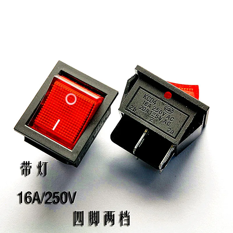 

Large ship type switch KCD4-201 red 4 feet 2 files with lights Rocker switch 16A/250V 10PCS