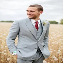 Costume gris pour homme, haut de gamme, personnalisé, à la mode, à revers cranté, ensemble de 3 pièces pour bal de promo, smoking Slim (manteau + pantalon + gilet), nouvelle collection 2022  (2)