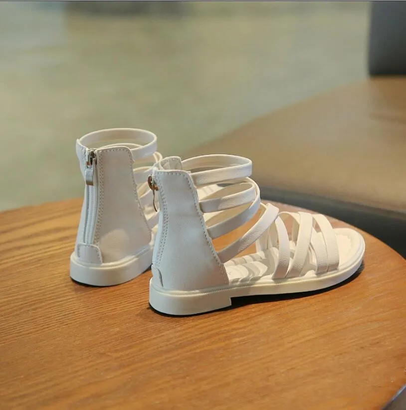 

Summer 2021 Girls Sandals For Kids Leather High-help Wrap Toe Fashion Girls Sandy Beach Sandals Children's White Princess Shoes