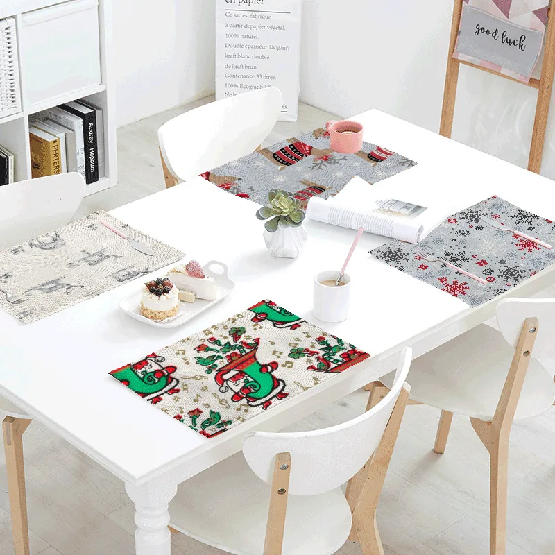 

32*45cm Christmas Table Mat Christmas Deer Place Mat Snowflake Table Mat Red Flamingo Place Mat placemats for table