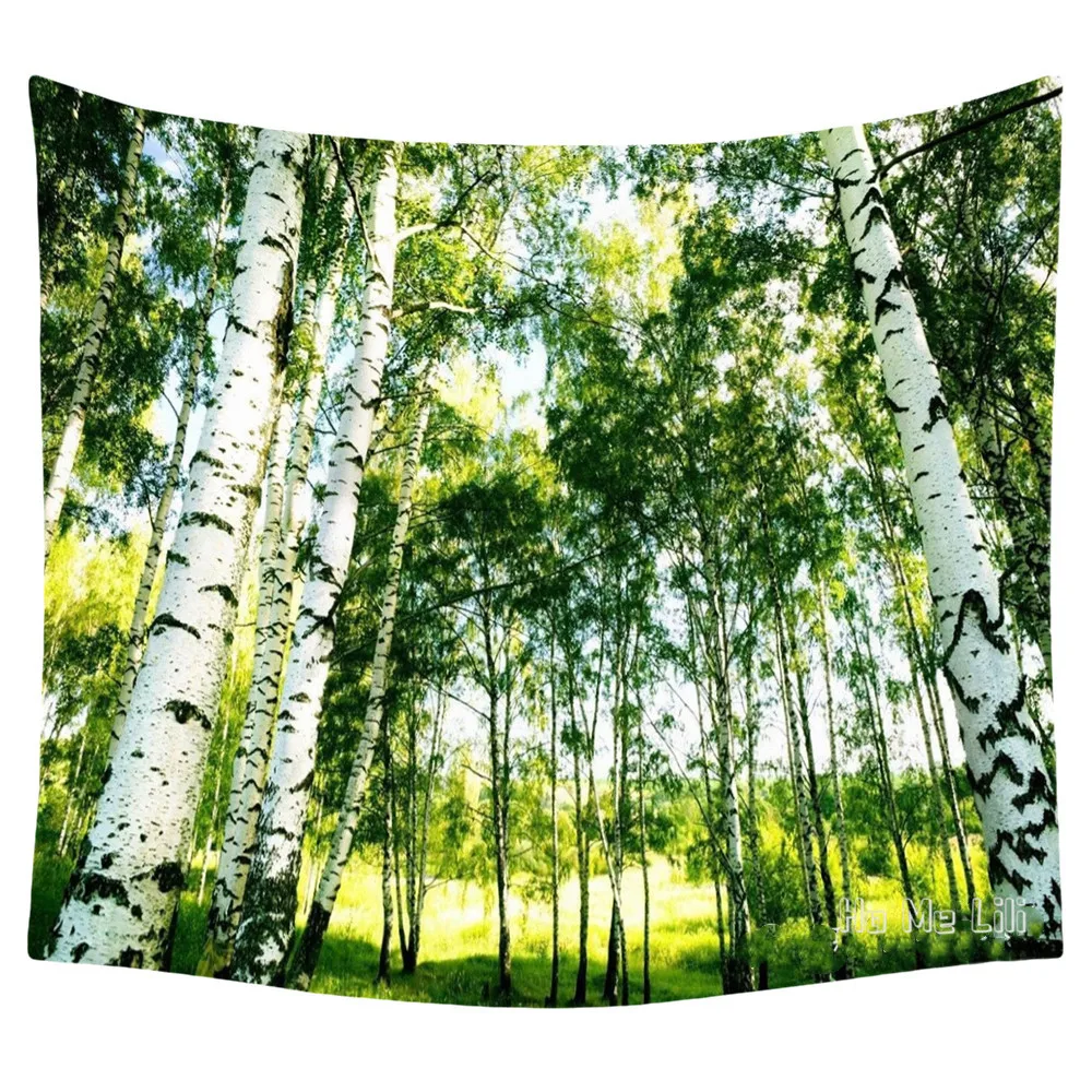 Tapiz de paisaje Natural verde, bosque de abedul plateado, accesorios de habitaci&oacute;n de dise&ntilde;o-1