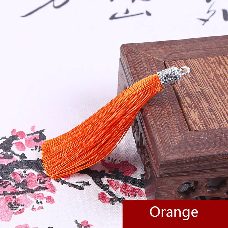 orange color 10 шт. 9 см длинные шелковые шнуры с кисточками и металлическими колпачками для сережек Подвески с кисточками подходят для изготовления ювелирных изделий своими руками - Цвет: orange color