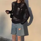 SXGOTH свитер Хэллоуин Готическая уличная рубашка с дырками вязаная зимняя женская одежда в стиле панк полый пуловер шерстяной тонкий сломанный