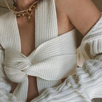 chic bandage knitted crop tops sweaters sleeveless pullover female sweater women black white chic fashion top fall winter vest