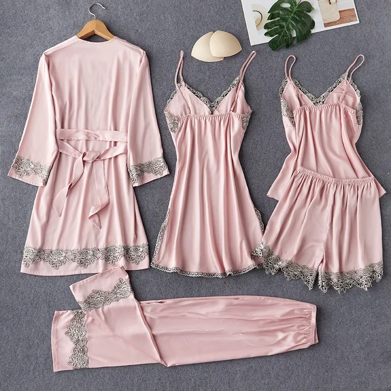 Халат кимоно Женский Свадебный с V образным вырезом пикантный кружевной отделкой