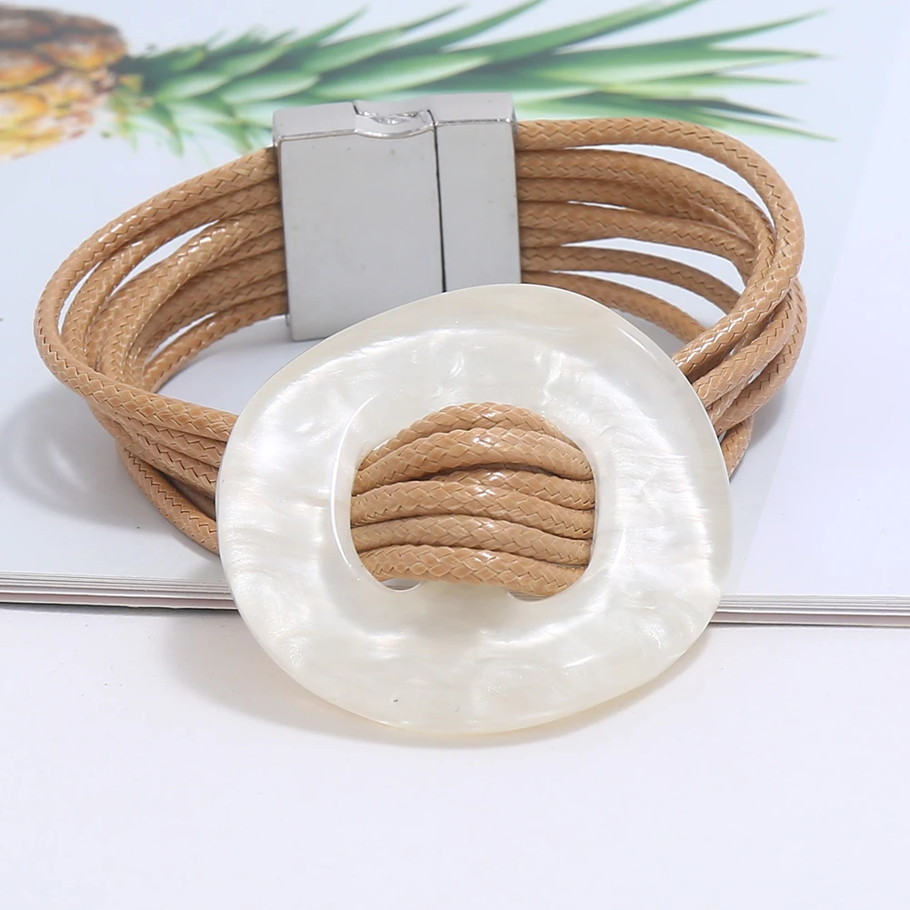 Женский кожаный браслет с подвеской Boho акриловый круглый pulseira pulseras аксессуары