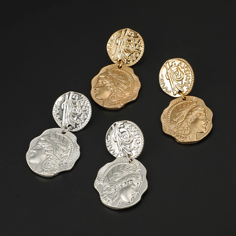 Женские серьги подвески docona марочные с гравировкой в виде монет Длинные круглые