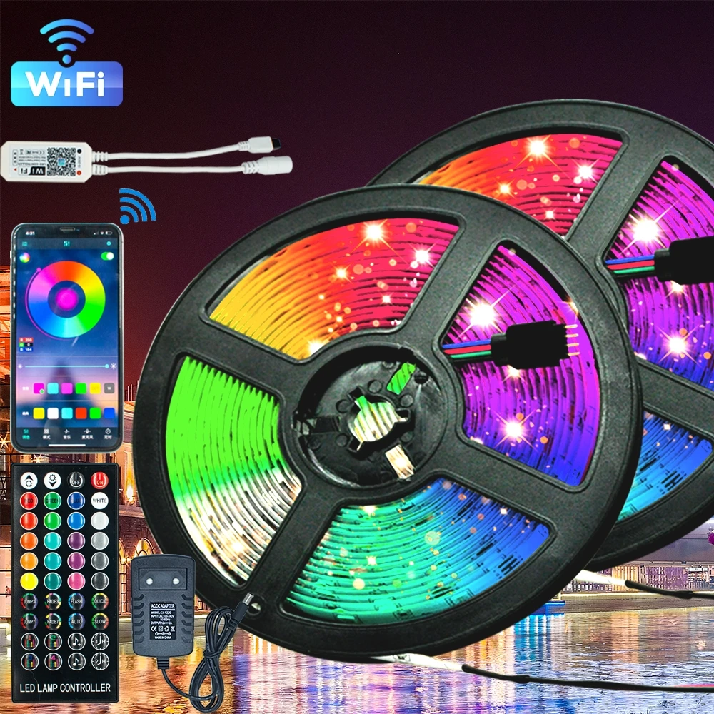 WIFI контроллер LED полосы светильник RGB 5050 SMD 2835 Водонепроницаемый гибкая лента DC 12V 5