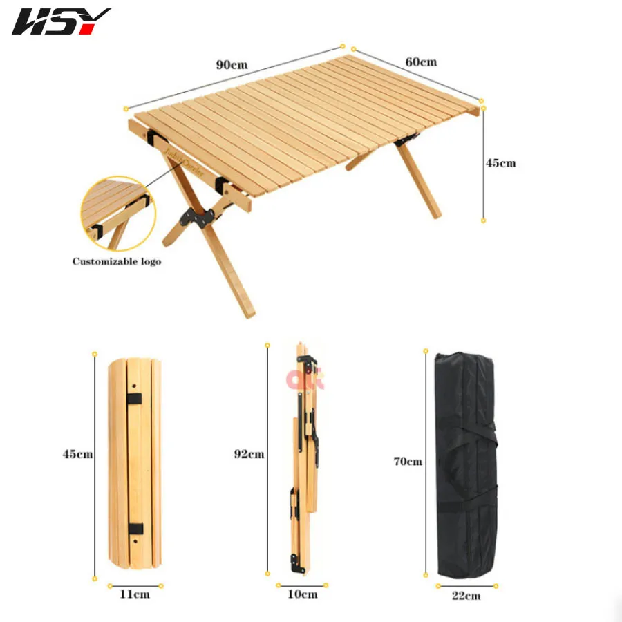 L90*W60*H45CM Folding Wood Table Portable Outdoor Indoor All-Purpose Foldable Roll Wooden Table Big Picnic BBQ Table