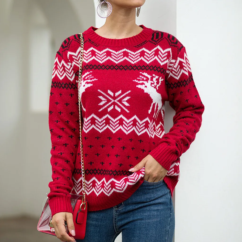 New Christmas Sweater Women Winter Knitted Female O-Neck Jumper Pullover Long Sleeve Knit Tops Pull Femme | Женская одежда