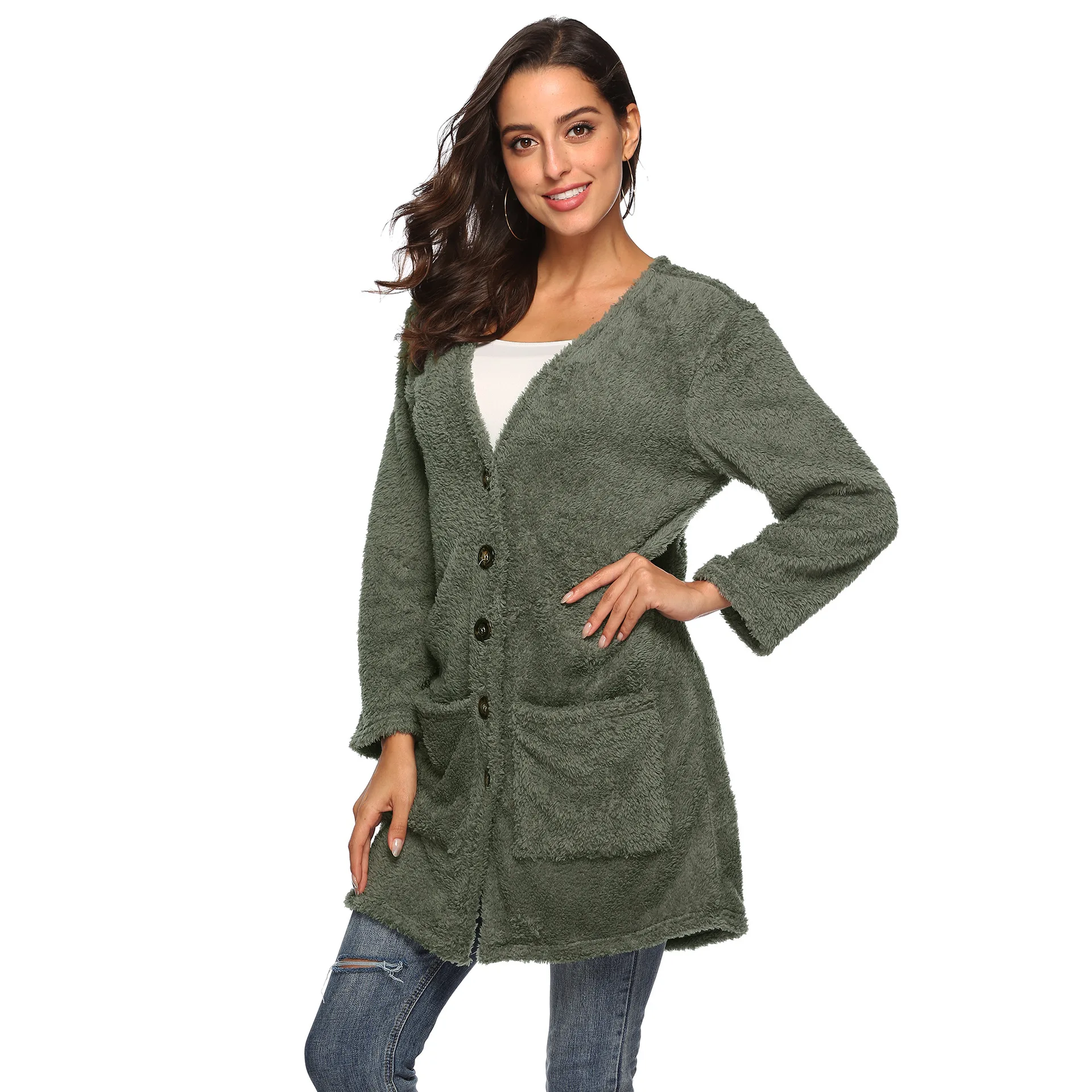 Женский Длинный флисовый кардиган оверсайз теплая верхняя одежда на осень и зиму