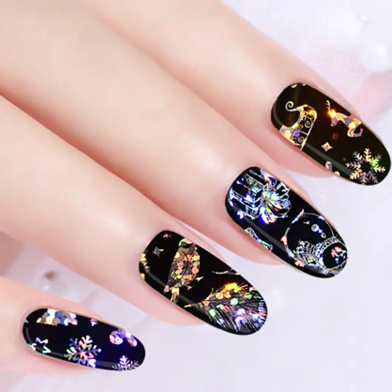 New 16 Pcs Holographic Fire Flame Stencil Hollow Stickers Nail Art DIY Waterproof Wraps TSLM1 | Красота и здоровье