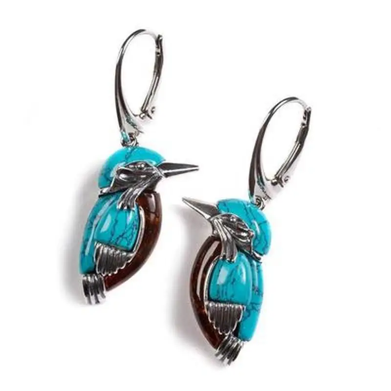 

Minar Unique Design Enamel Blue Turquoises Bird Drop Earrings Cute Animal Statement Dangle Earring for Women Holiday Jewelry