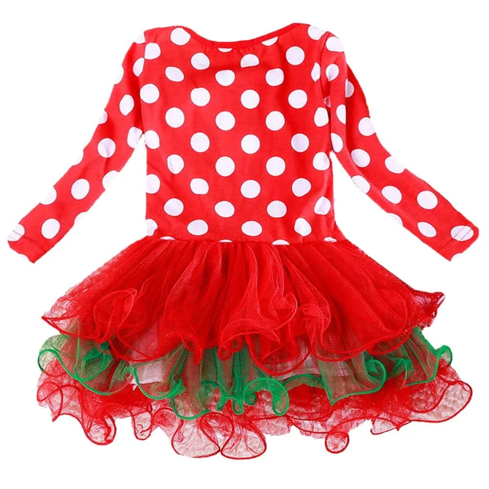 Платье в горошек на Новый год и Рождество Одежда для девочек длинная одежда