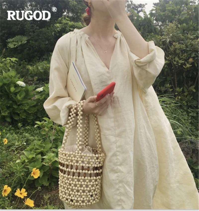 RUGOD 2019 Новый Осень Женщины Твердые Свободные Платья Плиссированные V-образным