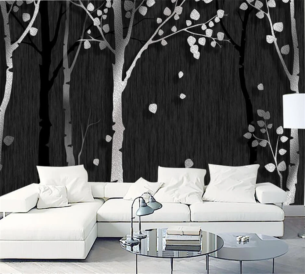 

beibehang Modern fashion simple black background wall rich tree high-end living room bedroom TV custom home decoration painting