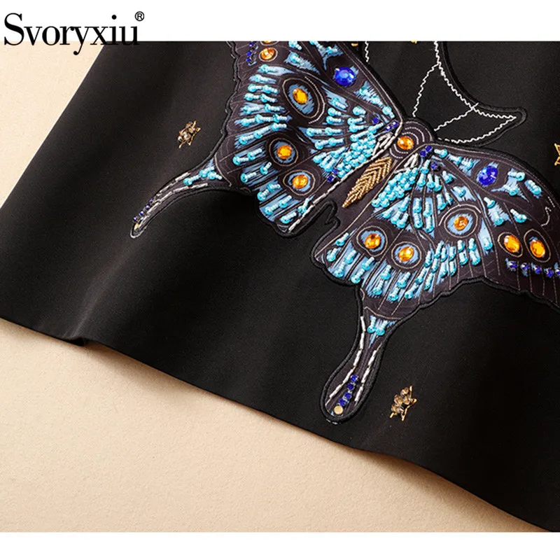 

Svoryxiu Designer New Autumn Runway Two Piece Set Women's Fashion Long Sleeve Blouse + Embroidery Diamond Mini Skirt Suit