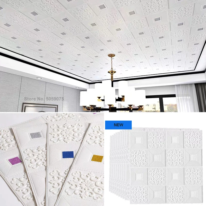 

10pcs 3D stereo wall stickers self-adhesive ceiling decorative stickers living room bedroom waterproof wallpaper foam wallpaper