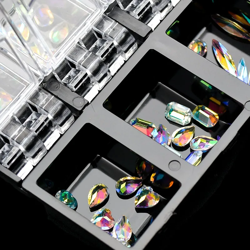 12 сетки с острым дном 3D AB красочные прозрачные стразы смешанного размера для