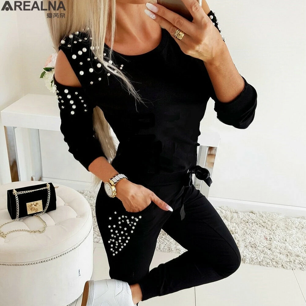 Осенний спортивный костюм из двух предметов женские наряды пикантные топы с