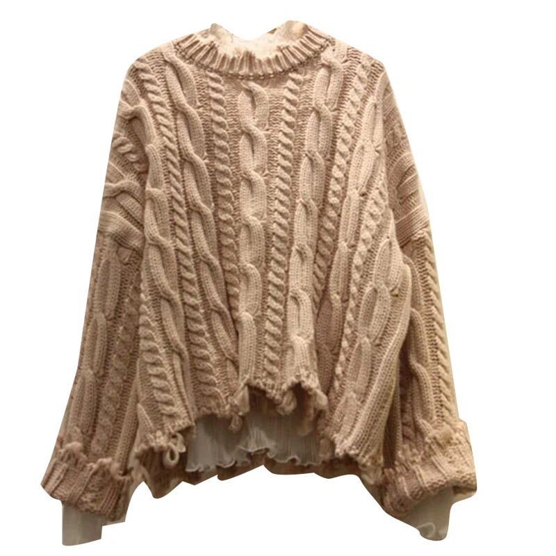 

New Korean thickened T-shirt with broken edge Pullover Sweater for women in autumn / winter 2020