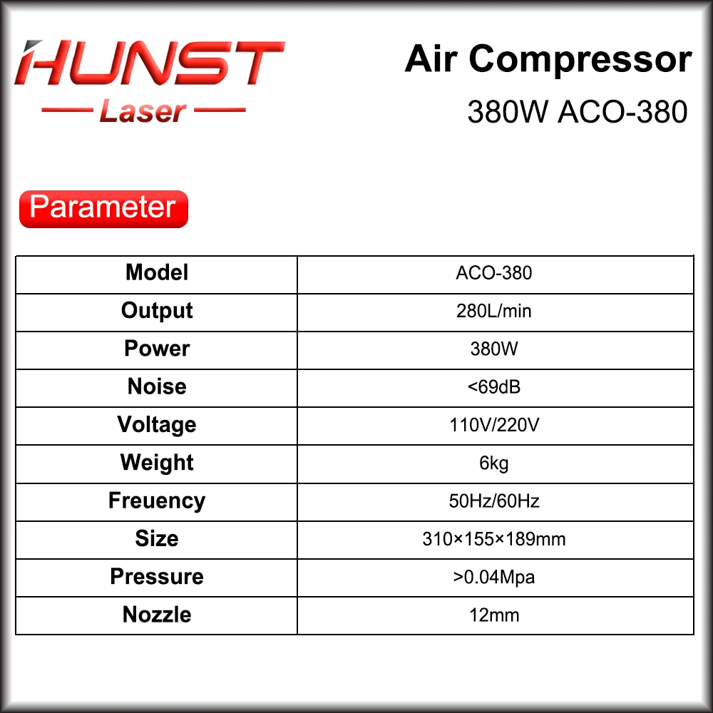 Hunst 380W 110V/220V Air Compressor Electrical Magnetic Air Pump for CO2 Laser Engraving Cutting Machine ACO-380 enlarge