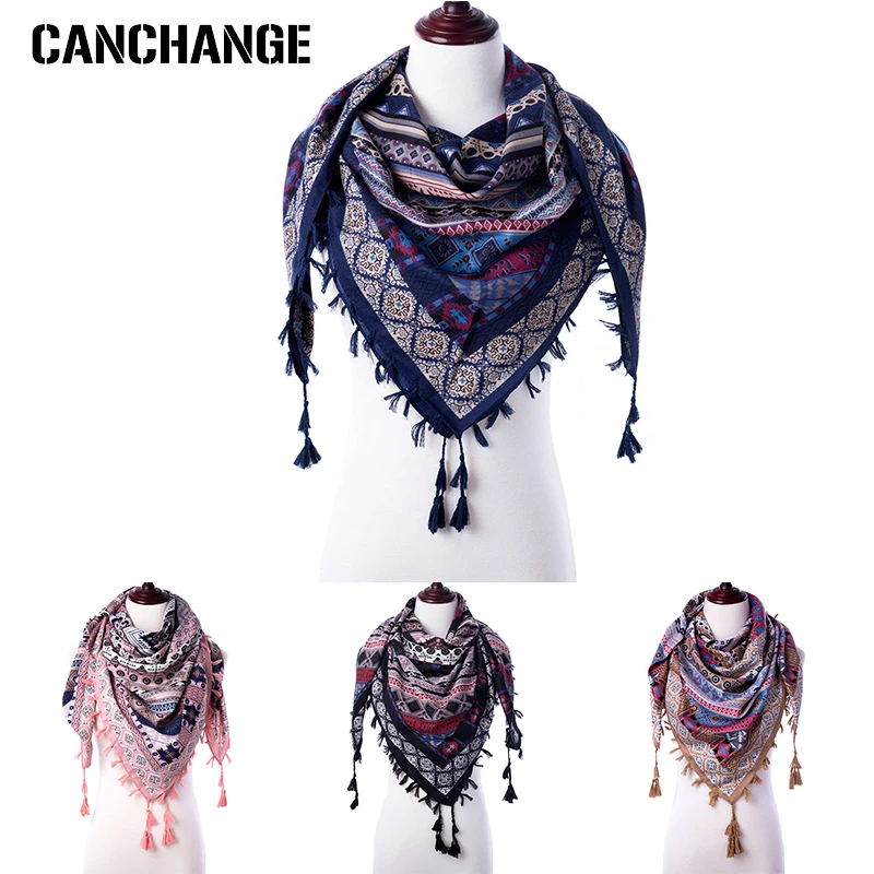 CANCHANGE 2020 зимний женский шарф в виде этнического треугольника с кисточками модные