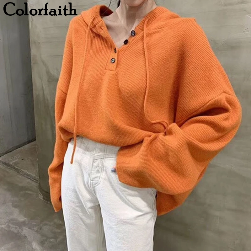 Colorfaith новинка 2019 Осень-зима женские свитера с капюшоном минималистичные топы