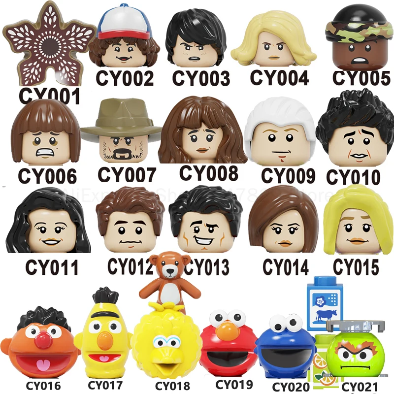 

2021 CY1003 One Set Sesame Cartoon Anime Street Elmo Cookie Grover Zoe Ernie Big Bird Christmas Block Heads Gift Toys for Kids