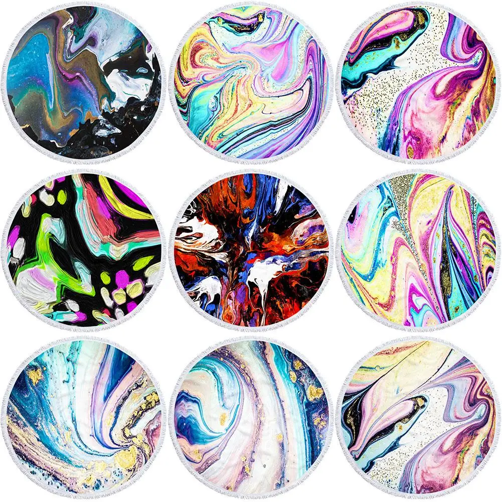 

Round color printing tassel summer beach blanket lunch mat comfortable yoga mat flow gold series yoga mat towel shawl