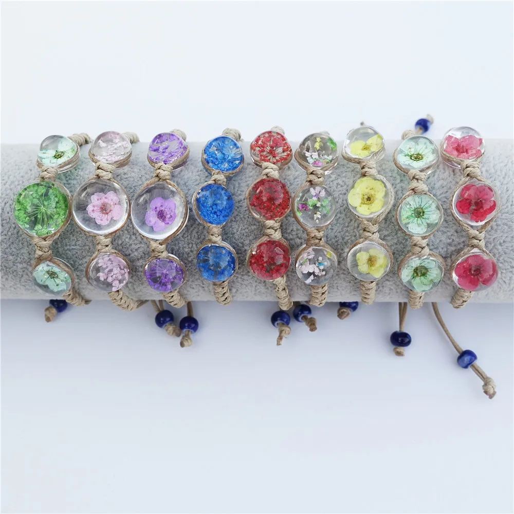 Сакура Гипсофила сухоцветы браслет веревки вязаный стеклянный цветок ручной