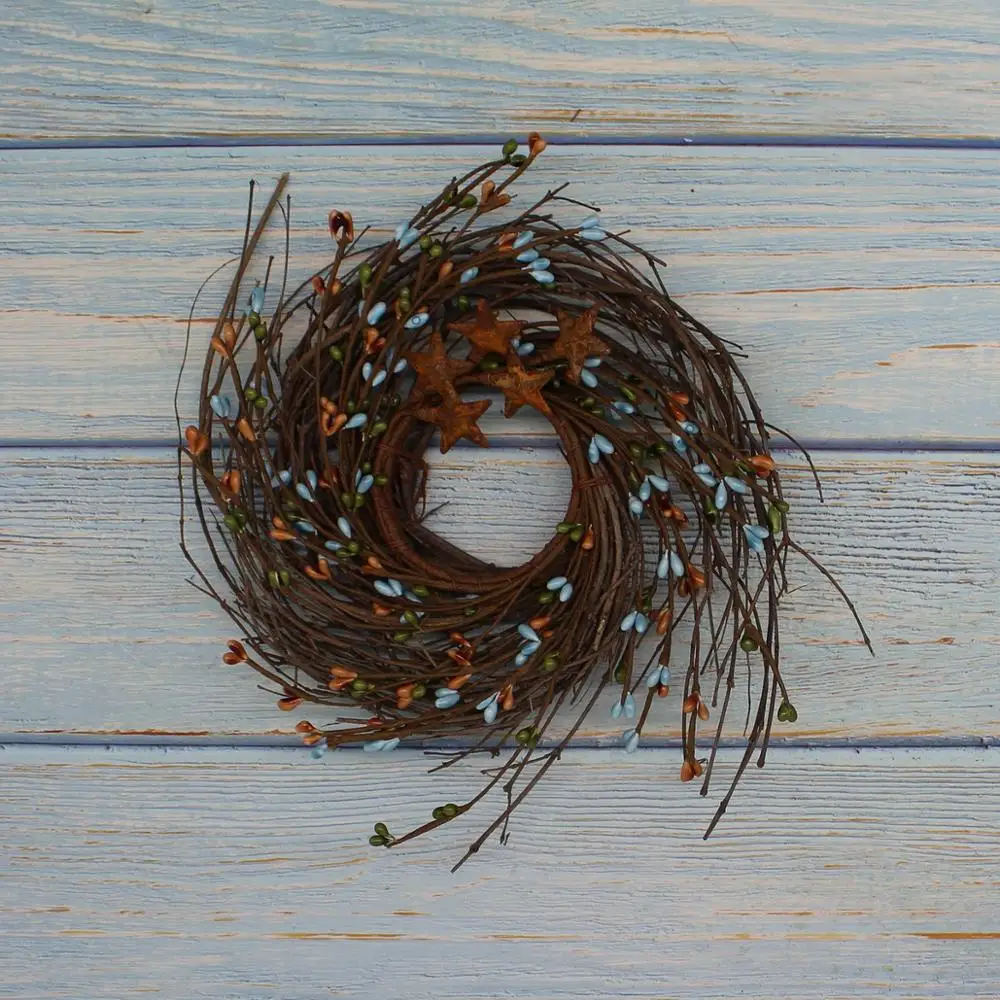 Primitives Rustic Pip Berries and Twig with Rusty Barn Stars Wreath 7 Inch Country Mix | Дом и сад