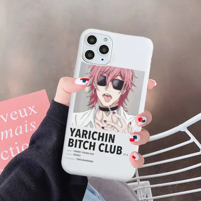

Yarichin bitch Club Anime Phone Case White Color for iPhone 6 7 8 11 12 s mini pro X XS XR MAX Plus