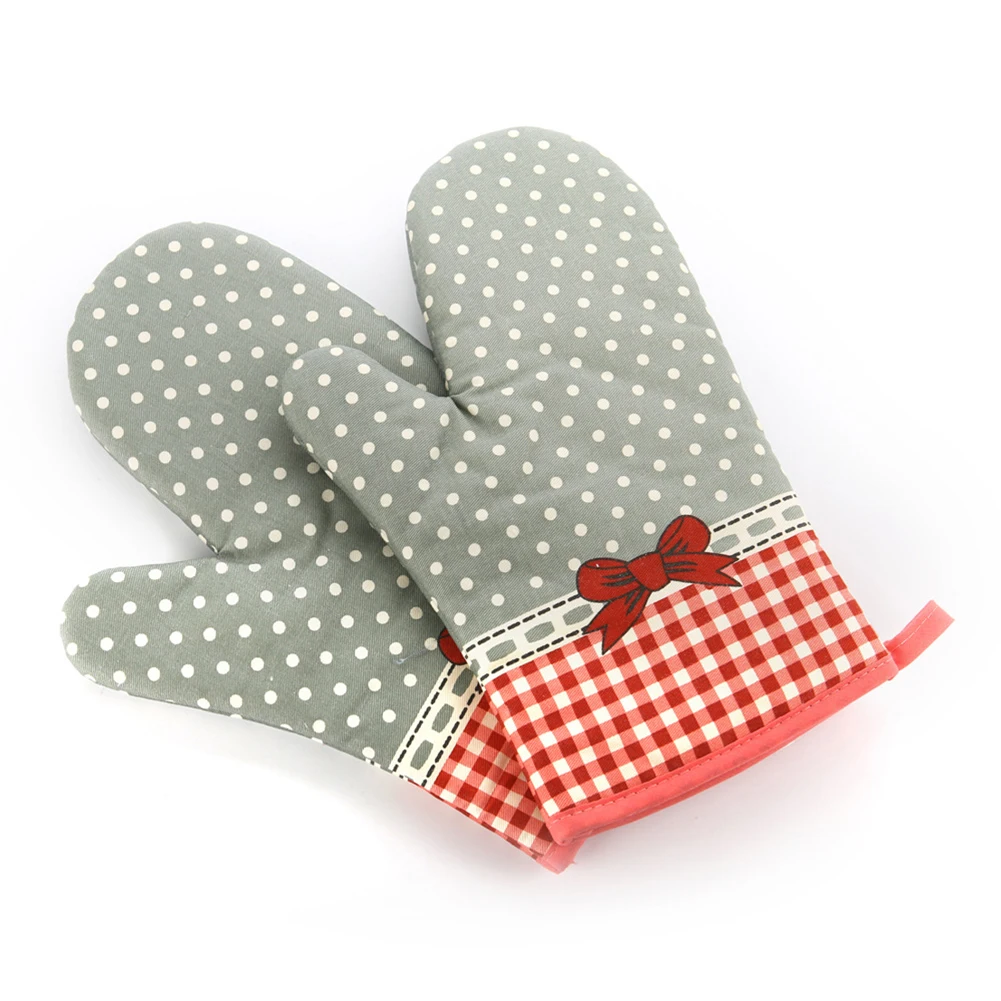 

Silicone Microwave Oven Bow Print Baking Gloves Thickened Non-Slip High Temperature Insulation Cooking Gloves Kitchen Household