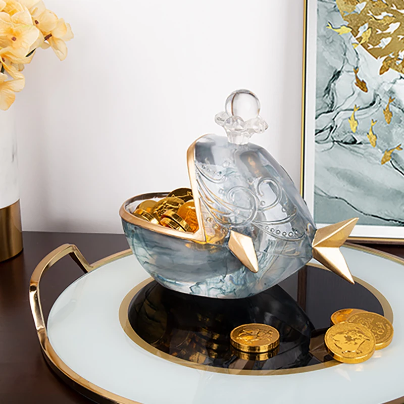 

Creative Resin Sculpture Crafts Big Fish Model Nordic Style Home Decorations Living Room Porch Key Snack Storage Box Ornaments