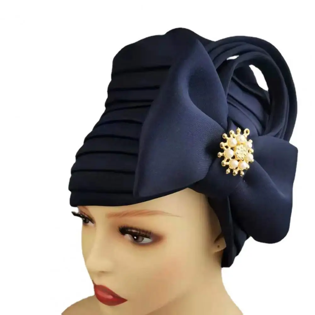 

Adjustable Accessory Solid Color Satin Surface Turban Cap for Party