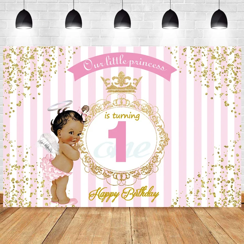 Pink 1st Backdrop  Girls Princess Happy Birthday Party Baby Shower Kids Gold Crown Photography Background Boys Photocall Banner crown photo backdrop princess flower kids baby shower happy birthday party photograph background banner decoration