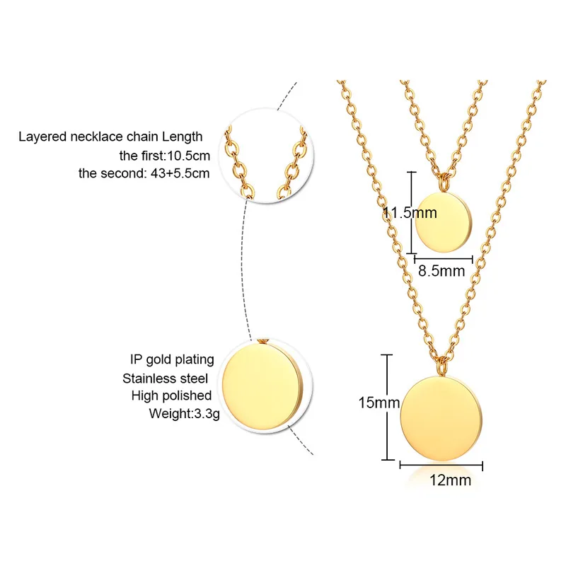

Coin Overlapping Chains Necklaces for Women Double Sequins Pendant Necklace Jewelry Titanium Steel Accessories Collares