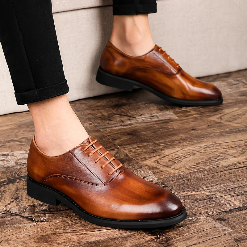 

Роскошные итальянские мужские оксфорды со шнуровкой для улицы из натуральной кожи черные свадебные деловые туфли на плоской подошве Мужск...