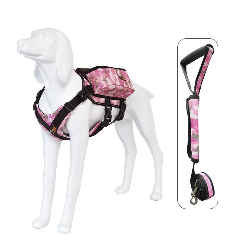 Шлейка поводок для собак со съемной сумкой седлом Костюм с веревкой большого